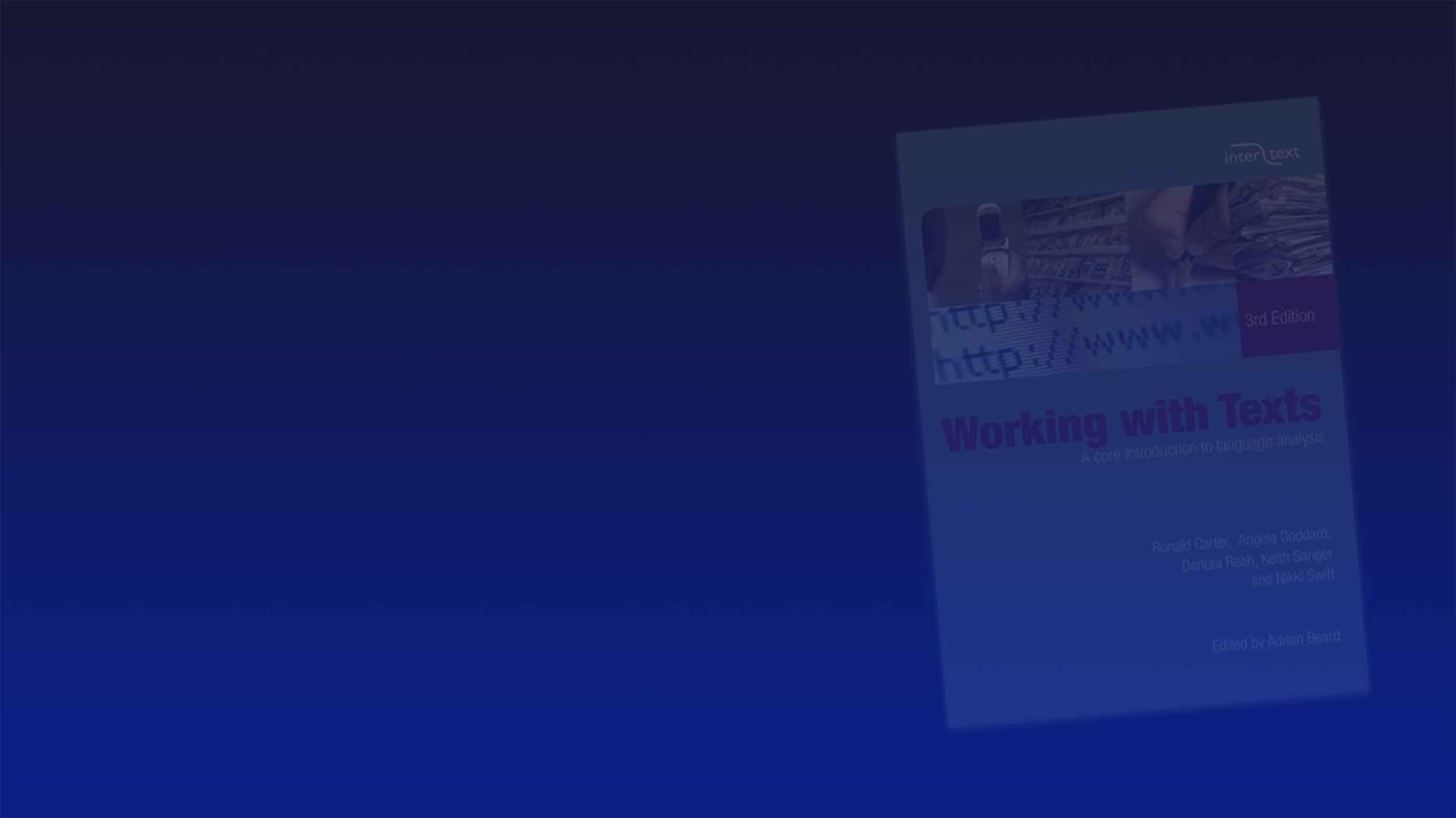 Header collage featuring the cover of Working with Texts: A core introduction to language analysis, featuring contributions by Danuta Reah and others