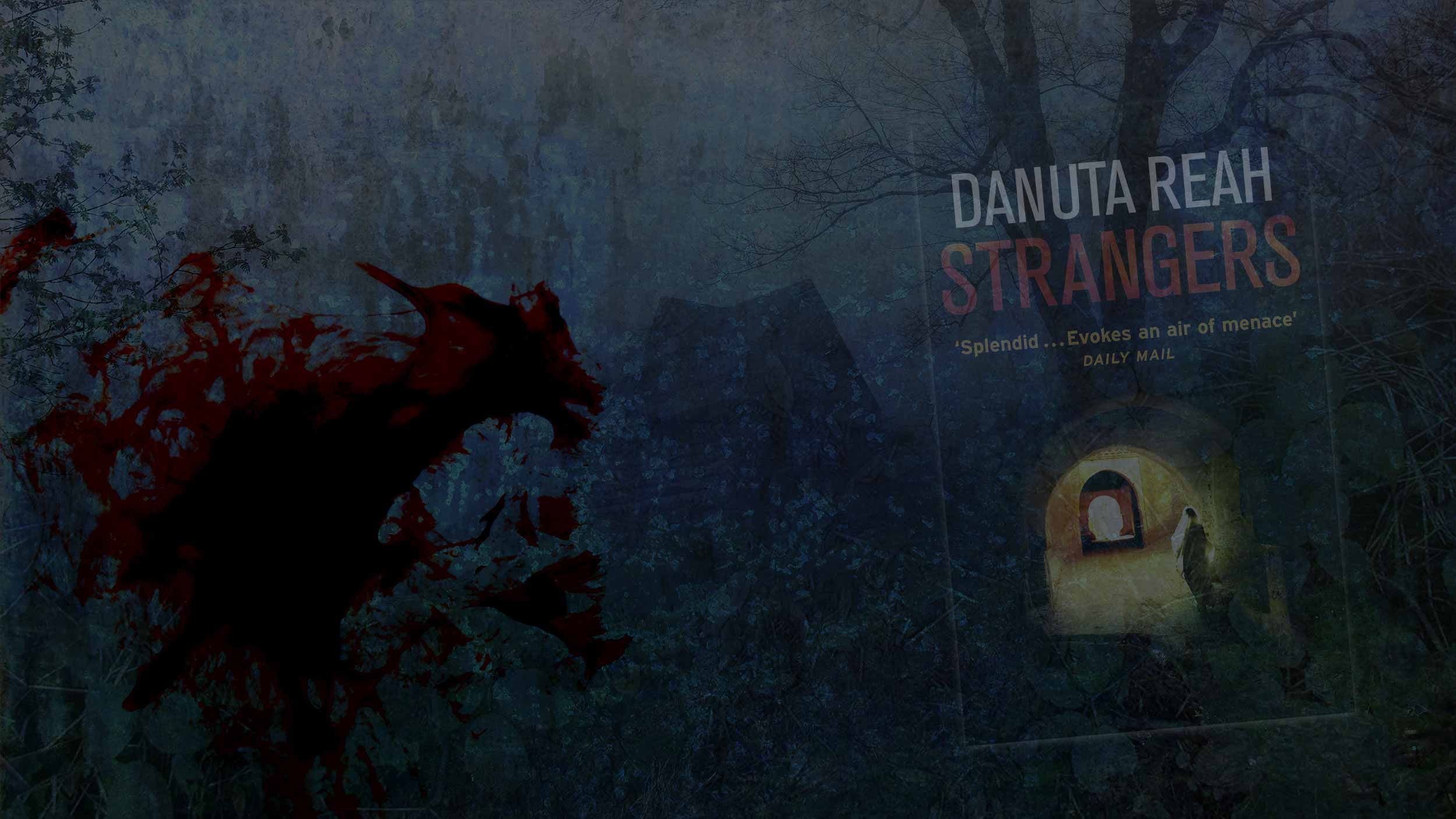 Header collage featuring the cover of Strangers by Danuta Reah (originally written under the name Carla Banks)